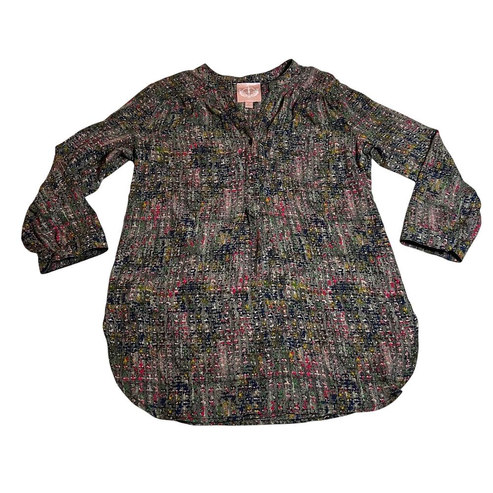 Romeo & Juliet Couture Split Neck Popover Tunic Blouse Size S Roll Tab Sleeve